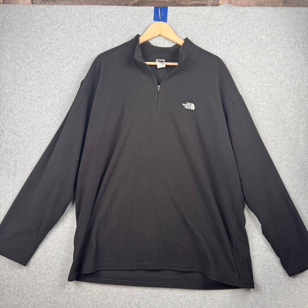 North Face Fleece Pullover Mens XXL Black TKA Glacier 100 Quarter Zip Sweatshirt - Picture 1 of 9